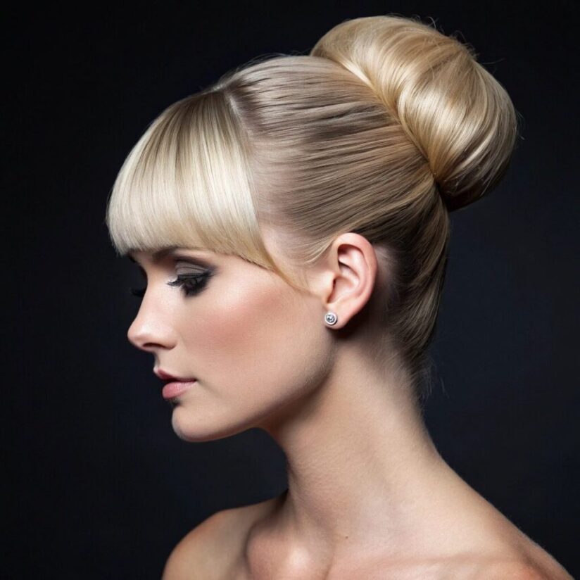 -blonde-sleek-low-bun-updo-with-straight--bold-arc blonde sleek low bun updo with straight bold arc