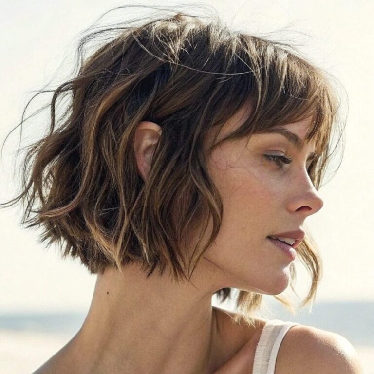 medium close up of a woman with fine hair in a sh