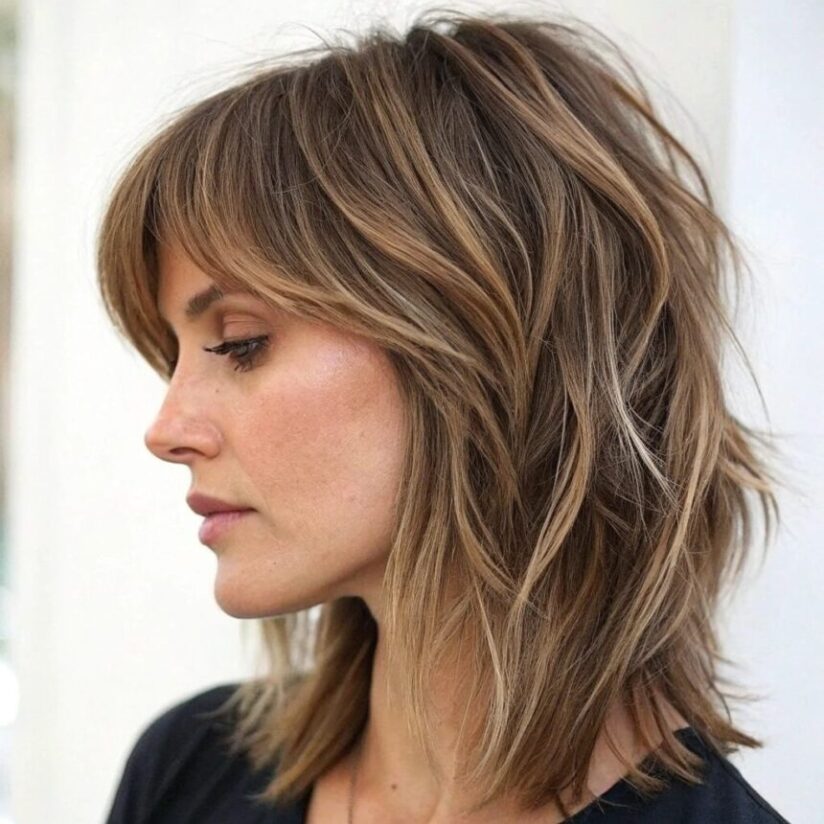 medium length modern shag haircut on a woman with